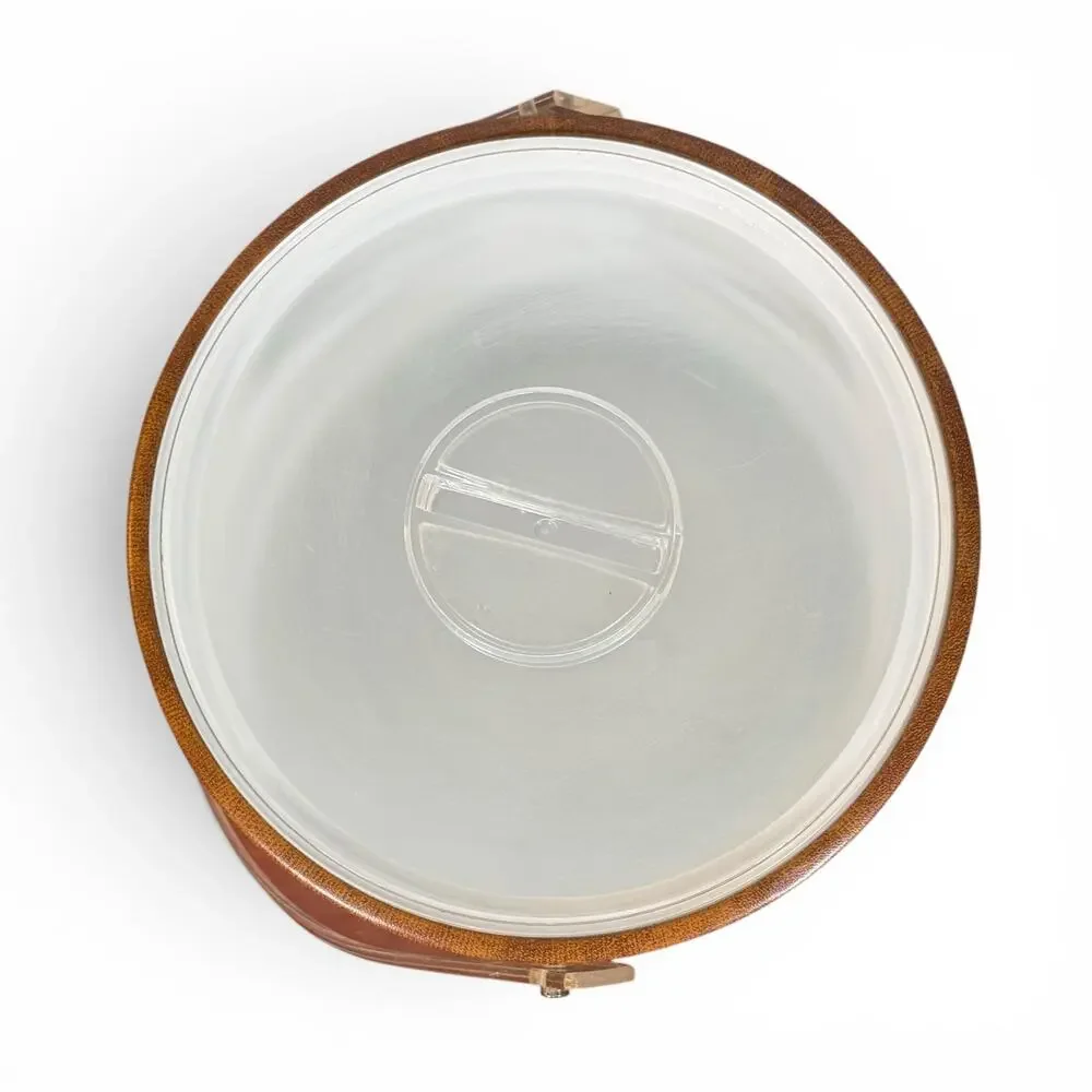 Georges Briard VTG Brown Faux Leather White Lined Ice Bucket Plastic Handle READ